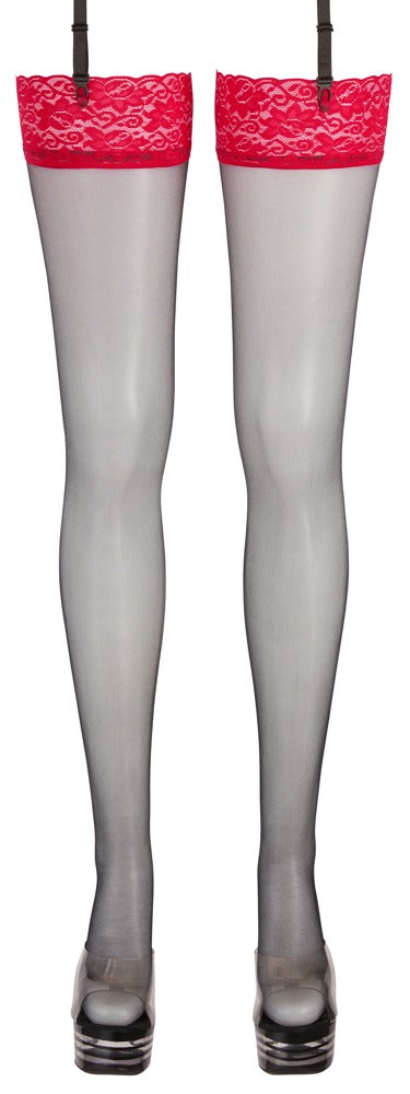 Schwarze Straps-Strümpfe mit rotem Spitzenabschluss 20 den von Cottelli – Ansicht 5
