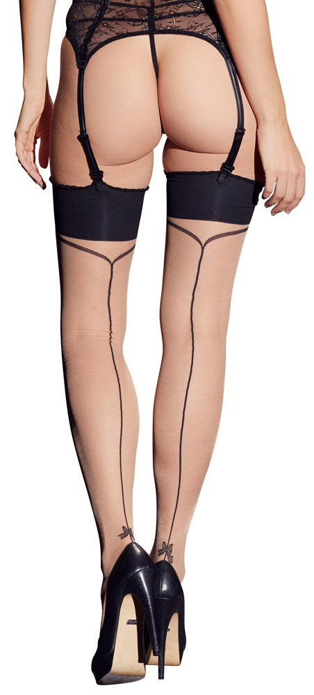 Hautfarbene Strapsstrümpfe mit elegantem Abschluss, Naht und Schleife von Cottelli – Ansicht 2