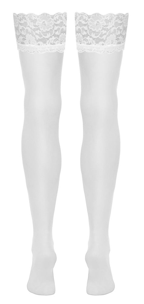 Weißes verführerisches Strumpf Paar mit breitem Spitzenabschluss von Cottelli LEGWEAR – Ansicht 8