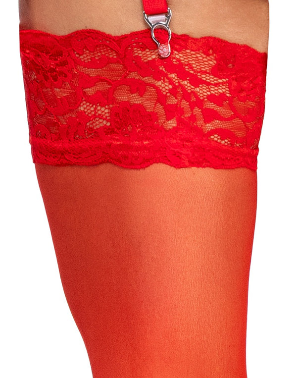Rotes verführerisches Strumpf Paar mit breitem Spitzenabschluss von Cottelli LEGWEAR – Ansicht 6