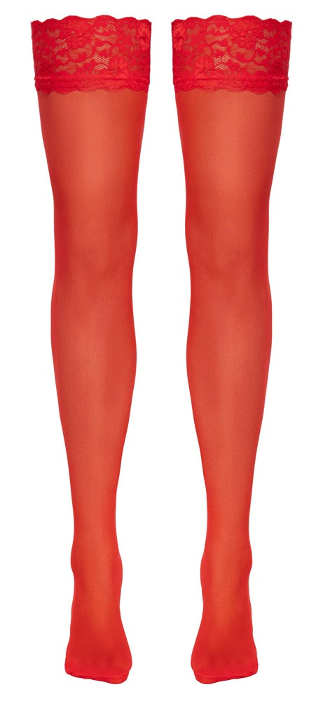 Rotes verführerisches Strumpf Paar mit breitem Spitzenabschluss von Cottelli LEGWEAR – Ansicht 7