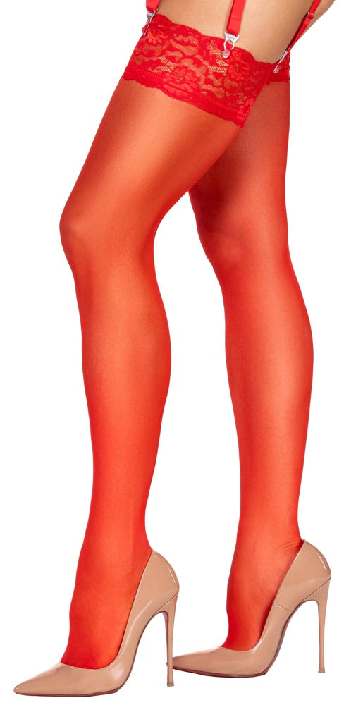 Rotes verführerisches Strumpf Paar mit breitem Spitzenabschluss von Cottelli LEGWEAR – Ansicht 2
