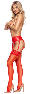 Rotes verführerisches Strumpf Paar mit breitem Spitzenabschluss von Cottelli LEGWEAR – Ansicht 4