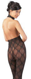 Schwarzer busenfreier Catsuit aus Effekt-Spitze mit Neckholder und Fuß von NO:XQSE – Ansicht 5