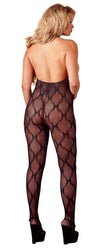 Schwarzer busenfreier Catsuit aus Effekt-Spitze mit Neckholder und Fuß von NO:XQSE – Ansicht 6