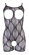 Schwarzer kurzer Catsuit aus Spitze mit offenem Busen und Schritt von NO:XQSE – Ansicht 4