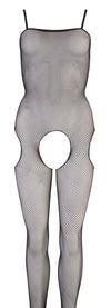 Schwarzer Netz-Catsuit aus Stretch-Netz mit Fuß (offener Schritt) von NO:XQSE – Ansicht 4