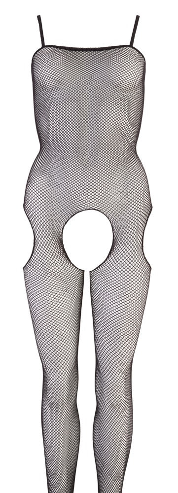Schwarzer Netz-Catsuit aus Stretch-Netz mit Fuß (offener Schritt) von NO:XQSE – Ansicht 4
