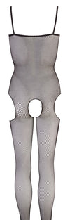 Schwarzer Netz-Catsuit aus Stretch-Netz mit Fuß (offener Schritt) von NO:XQSE – Ansicht 5