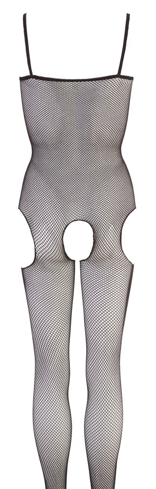 Schwarzer Netz-Catsuit aus Stretch-Netz mit Fuß (offener Schritt) von NO:XQSE – Ansicht 5