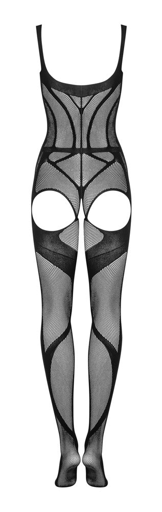 Schwarzer hochelastischer Catsuit ouvert mit aufregender Korsett Optik von Obsessive – Ansicht 6