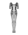 Schwarzes Bodystocking F238 aus Netz mit Blumenmotiv und Streifen von Obsessive – Ansicht 3