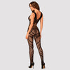 Schwarzer Catsuit ouvert G328 aus Netz mit eingewebten Streifen von Obsessive – Ansicht 2