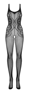 Schwarzer hochelastischer Catsuit ouvert G335 aus seidigem Netz von Obsessive – Ansicht 5