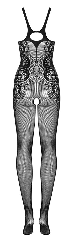 Schwarzer hochelastischer Catsuit ouvert G335 aus seidigem Netz von Obsessive – Ansicht 6