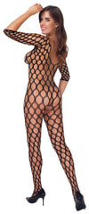 Schwarzer Langarm-Catsuit ouvert im Loch-Design mit tiefem Rückenausschnitt von Fantasy by Cottelli – Ansicht 4