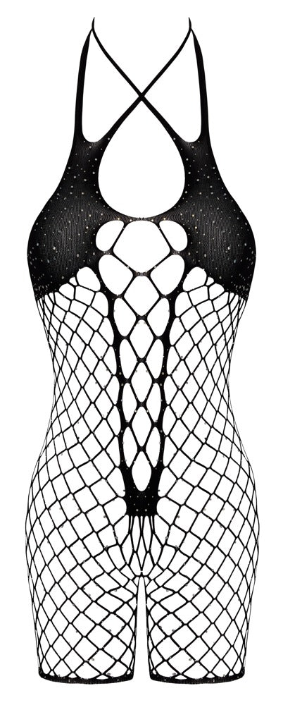 Schwarzer rückenfreier Body ouvert aus Netz mit Strass-Highlights von Fantasy by Cottelli – Ansicht 5