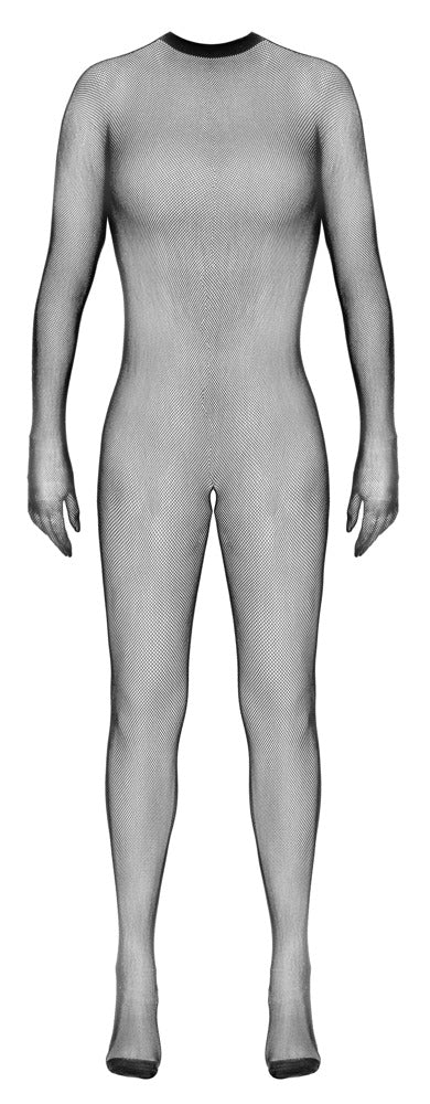Schwarzer Catsuit ouvert aus Netzmaschen mit Handschuhen und Füßen von Fantasy by Cottelli – Ansicht 5