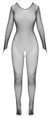 Schwarzer sinnlicher Langarm Netz Catsuit mit stylischen Fingerschlaufen von Fantasy by Cottelli – Ansicht 5