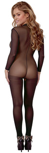 Schwarzer verführerischer transparenter Langarm Catsuit ouvert von Fantasy by Cottelli – Ansicht 5