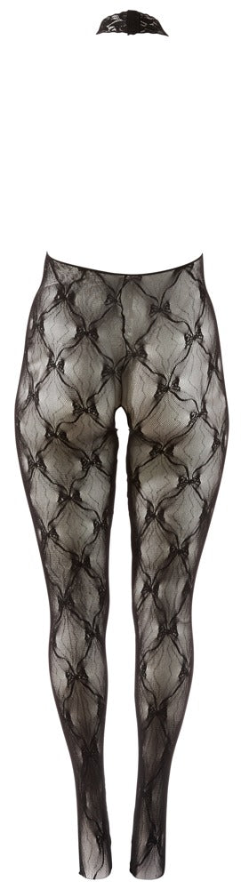 Schwarzer busenfreier Catsuit ouvert aus feiner Rautenspitze von Fantasy by Cottelli – Ansicht 7