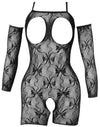Schwarzer busenfreier Shorty Catsuit ouvert mit eleganten Armstulpen von Fantasy by Cottelli – Ansicht 6