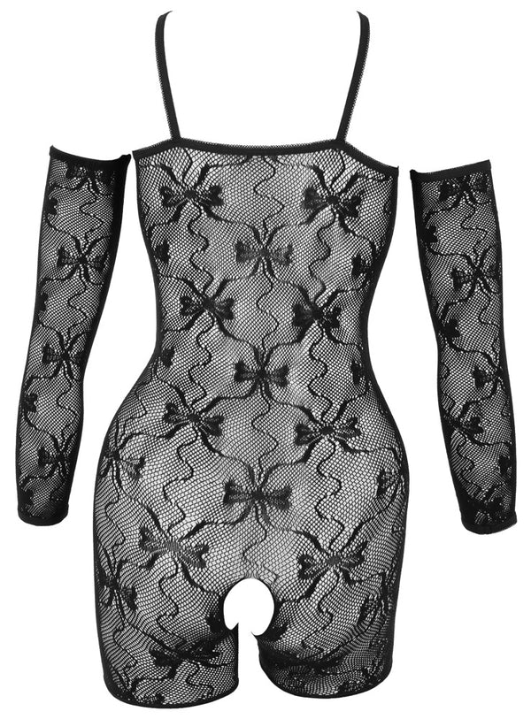 Schwarzer busenfreier Shorty Catsuit ouvert mit eleganten Armstulpen von Fantasy by Cottelli – Ansicht 7