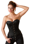 Schwarze Corsage im Brokat-Look mit Stäben, Zierschnürung und Strapsen von Cottelli PARTY – Ansicht 2