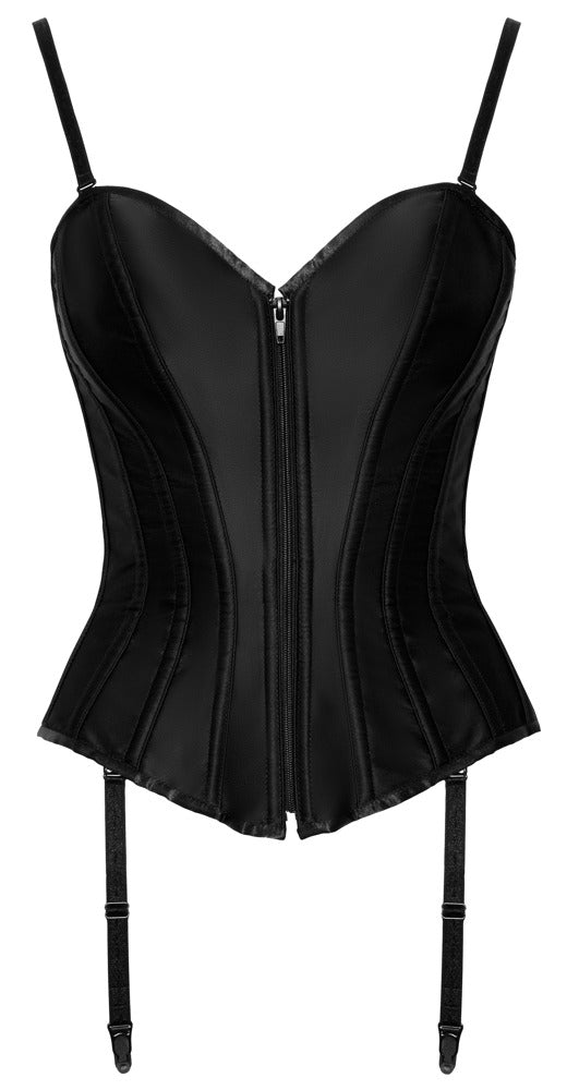 Schwarze Vollbrust-Corsage aus Mattsatin mit Formstäben und Reißverschluss von Cottelli PARTY – Ansicht 6