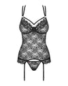 Schwarzes Set 860-COR-1 mit Strapshemd und String aus Blütenspitze von Obsessive – Ansicht 3