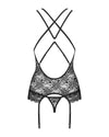 Schwarzes Set 860-COR-1 mit Strapshemd und String aus Blütenspitze von Obsessive – Ansicht 4