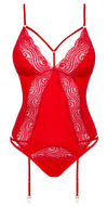 Rotes Set Diyosa mit Strapshemd und Slip und figurschmeichelnden Einsätzen von Obsessive – Ansicht 4