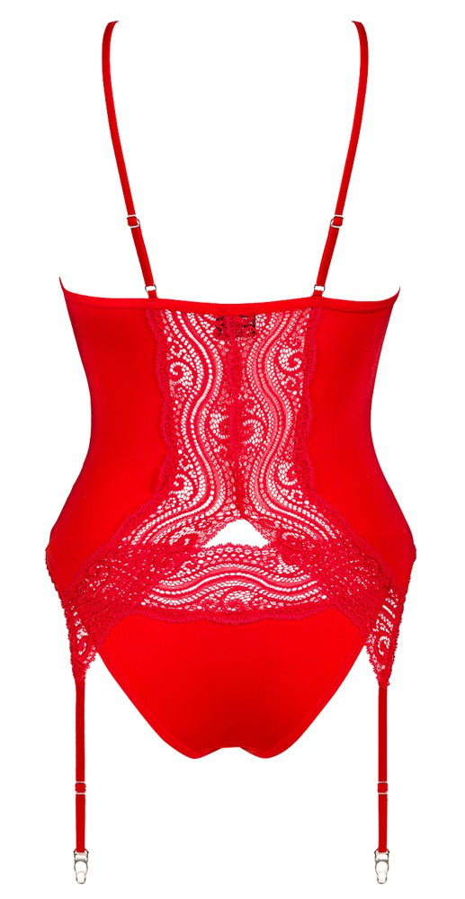Rotes Set Diyosa mit Strapshemd und Slip und figurschmeichelnden Einsätzen von Obsessive – Ansicht 5