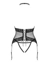 Schwarzes Lacrisia Korsett mit Tanga und geometrischem Muster von Obsessive – Ansicht 4