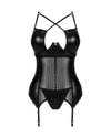 Schwarzes Set Norides mit Straps-Corsage und String im Wetlook von Obsessive – Ansicht 3