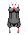 Schwarzes Set Glandez mit Straps-Corsage und String in feiner Transparenz von Obsessive – Ansicht 3