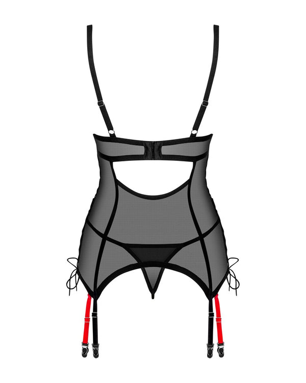 Schwarzes Set Glandez mit Straps-Corsage und String in feiner Transparenz von Obsessive – Ansicht 4