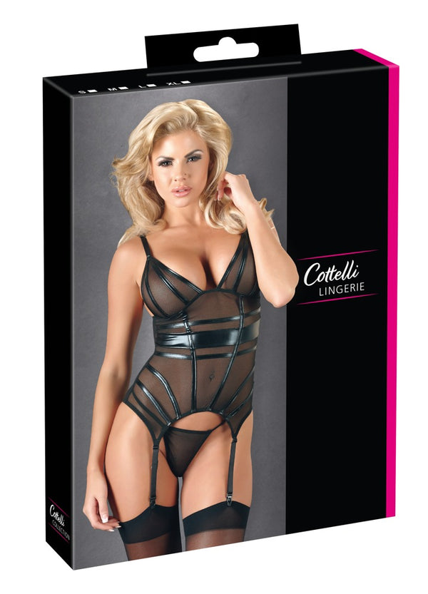 Schwarzes Strapshemd und String aus Powernet mit Wetlook-Streifen von Cottelli