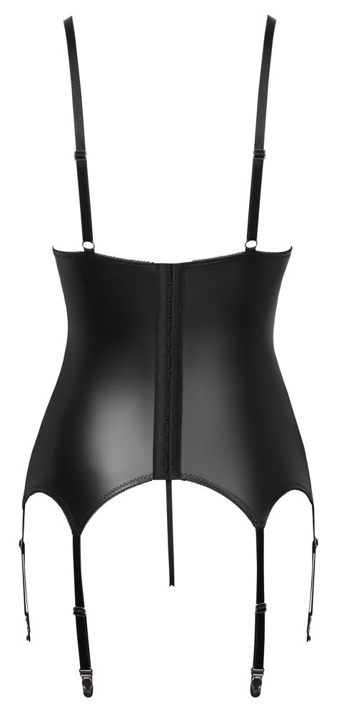 Schwarzes Strapshemd-Set im Mattlook mit lila Spitzen-Einsätzen (Ouvert) von Cottelli – Ansicht 8