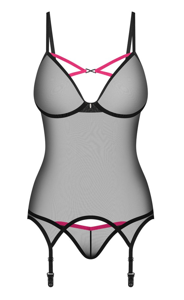 Schwarzes 2-teiliges Straps-Set Novenes mit Strapshemd und String von Obsessive – Ansicht 3