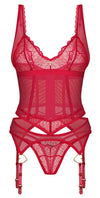 Rotes Set Cupide Desir mit Strapshemd und String und goldfarbenen Details von Obsessive – Ansicht 4