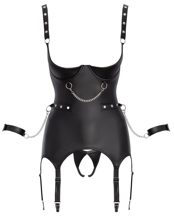 Schwarzes aufregendes busenfreies Strapshemd Set mit soften Handfesseln von Cottelli BONDAGE – Ansicht 8