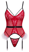 Rotes verführerisches Strapshemd Set mit Federbesatz von Cottelli LINGERIE – Ansicht 4