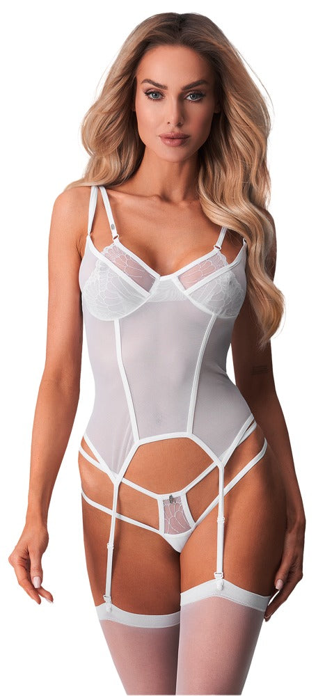 Weiß-transparentes Strapshemd Arrowel mit zarter Spitze von Obsessive