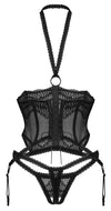 Schwarzes Set Alliane mit busenfreiem Strapshemd und String ouvert von Obsessive – Ansicht 6
