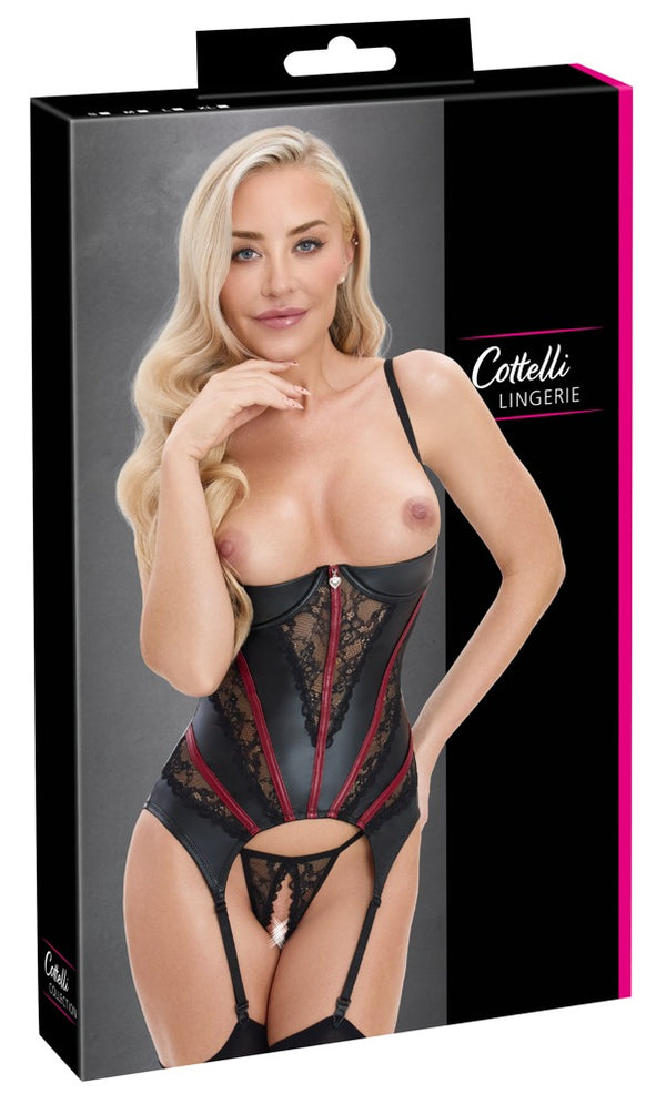 Schwarzes atemberaubendes Hebe Strapshemd Set mit offener Front von Cottelli LINGERIE