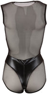 Schwarzer Body im Material-Mix aus Netz und Wetlook mit Reißverschluss von Cottelli PARTY – Ansicht 7