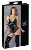 Schwarzer Body aus Wetlook und Powernet mit Ring und Zips von Cottelli BONDAGE