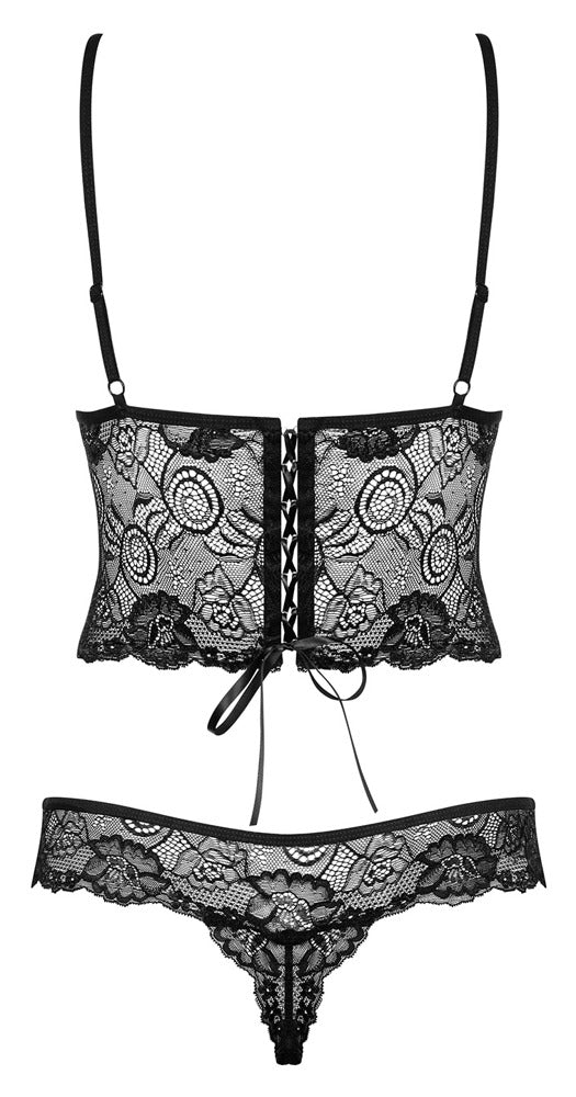 Schwarzer Stringbody Alluria aus Spitze mit Rücken-Schnürung von Obsessive – Ansicht 7