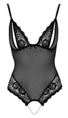 Schwarzer Body ouvert aus Powernet und Spitze mit Perlenketten von Cottelli – Ansicht 6